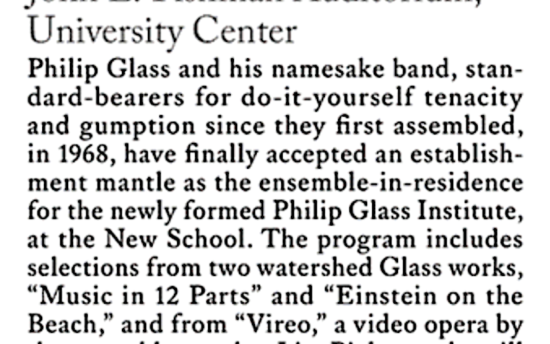 Phillip Glass Ensemble Launches