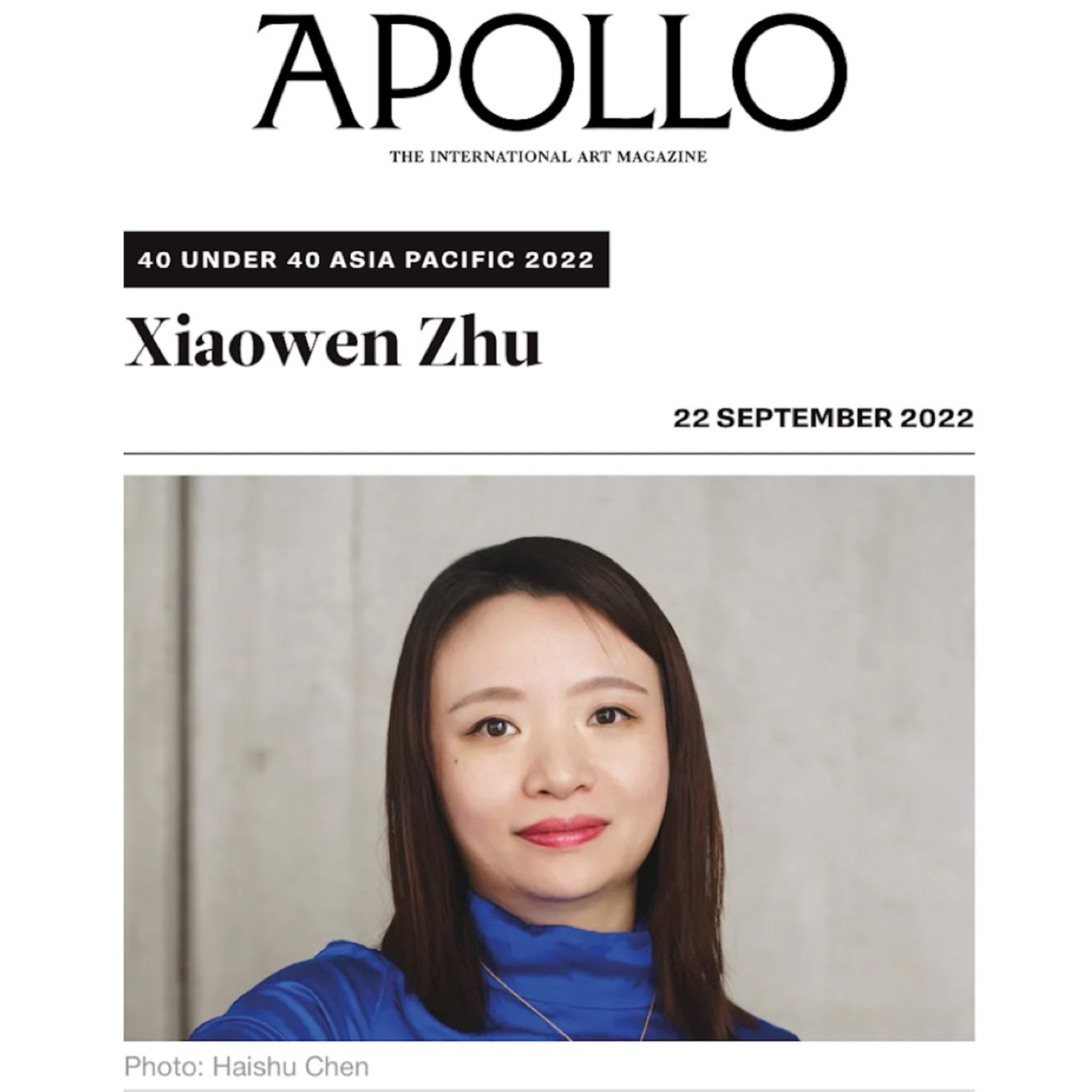 Xiaowen Zhu Recognized Apollo's 40 Under 40 List - Civitella Ranieri